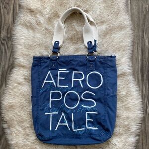Y2K Aeropostale Navy Blue Embroidered Heavy Weight Canvas Tote Bag